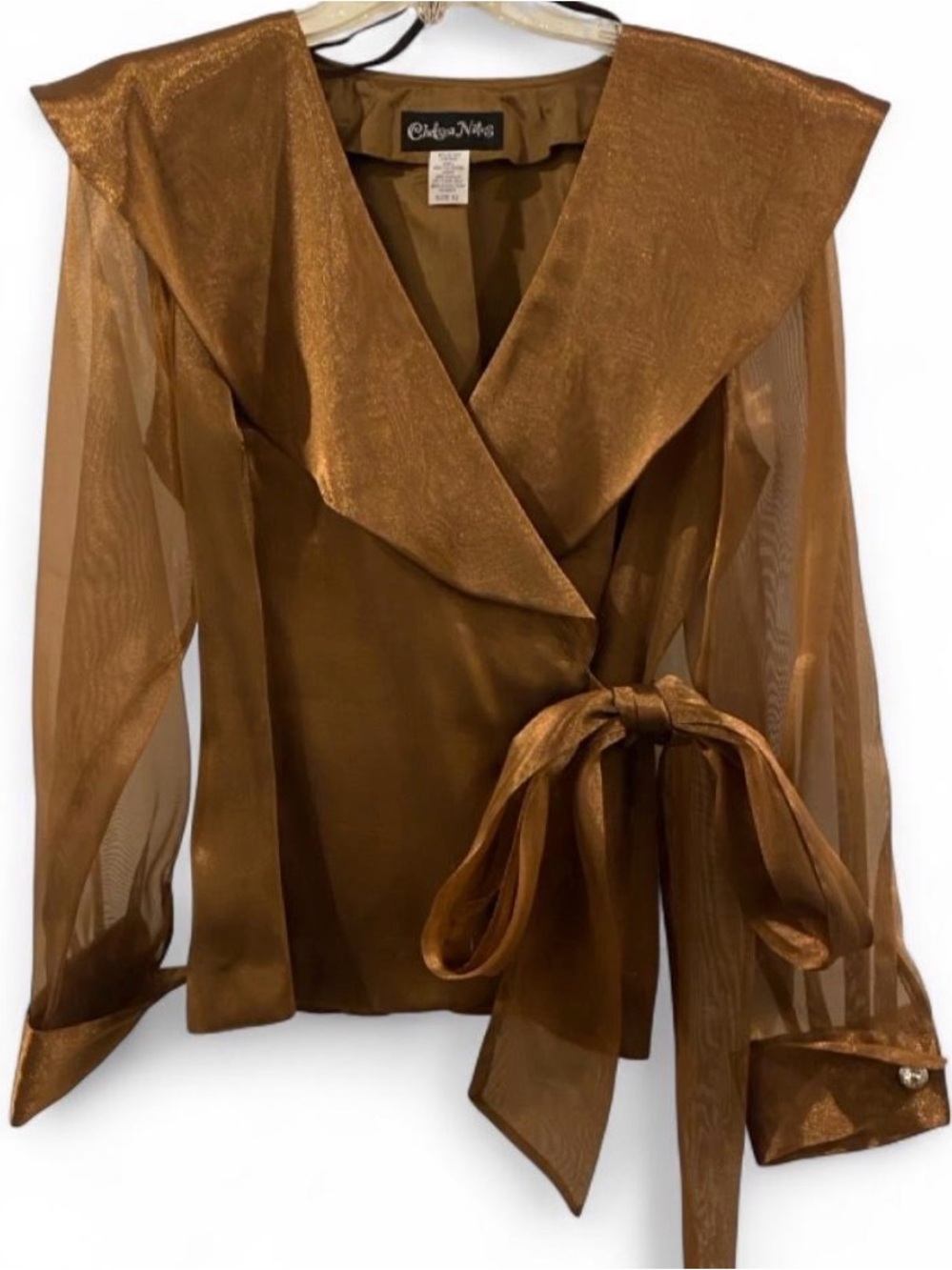 Chelsea Nites Vintage Gold/ Bronze Metallic Wrap Blouse Size 12